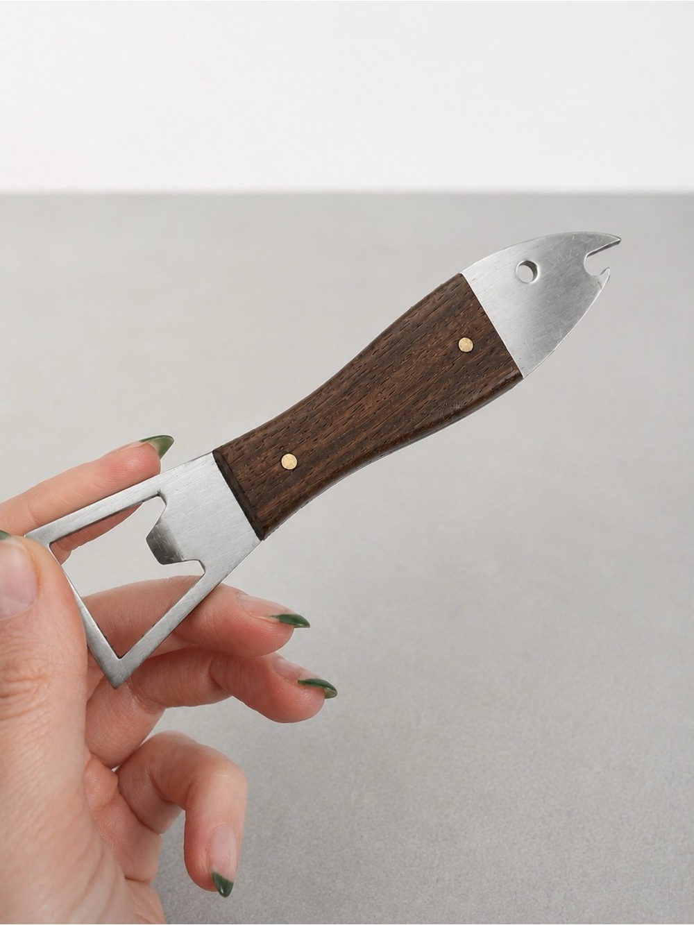 VINTAGE Wood-Handle Stainless Steel Fish Bottle Opener, Auböck style, MCM